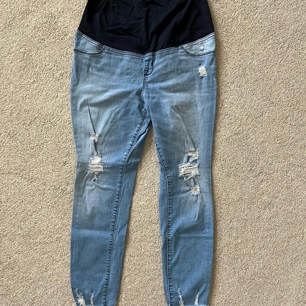 Women's Maternity Blue Distressed Jeans